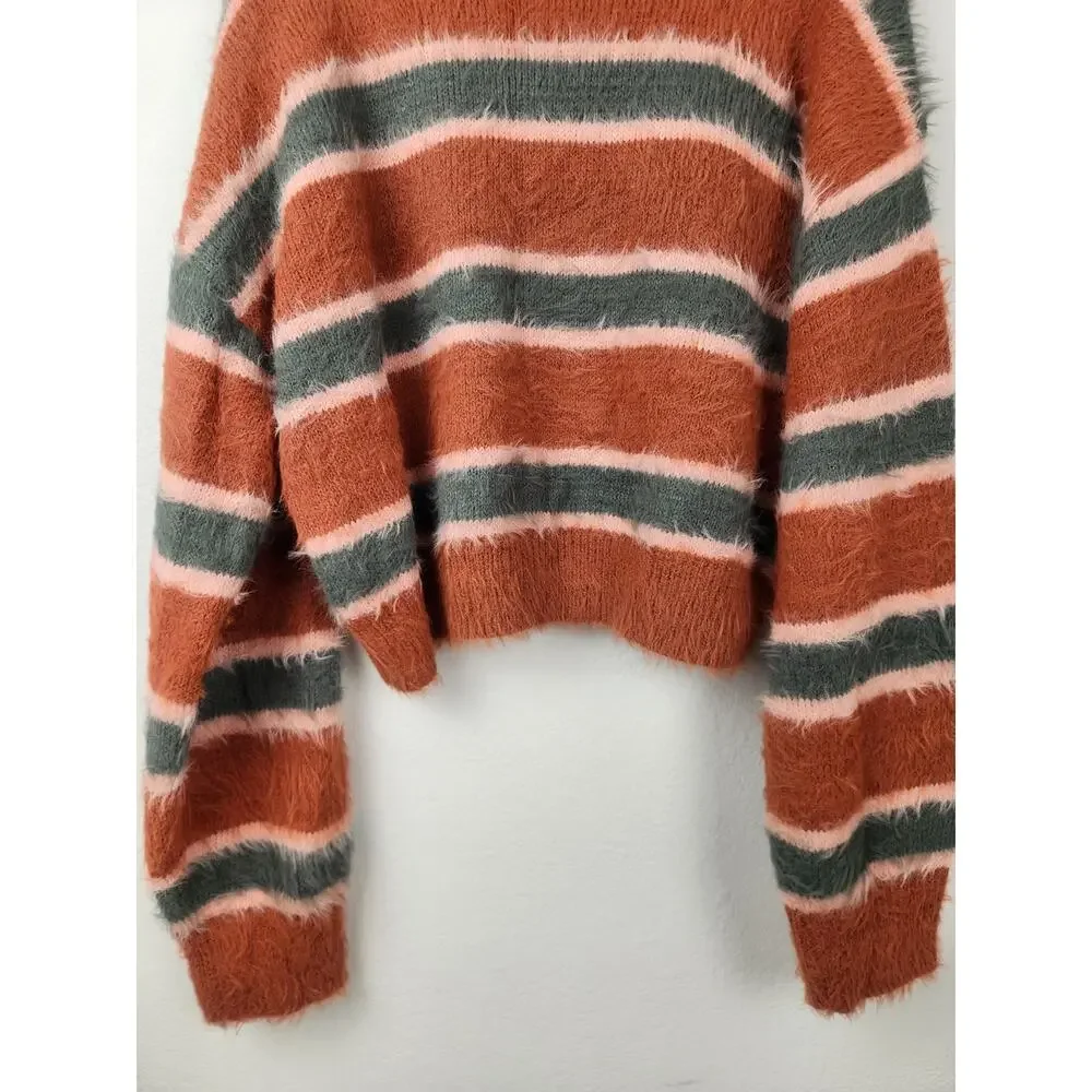 Full Tilt Cropped Striped Sweater Size XL Long Sleeve Orange Green